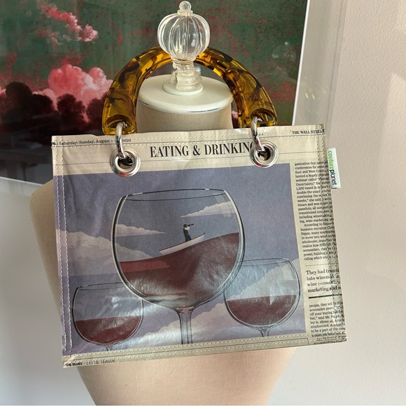 couture planet Handbags - Couture Planet Wine Print Recycled Magazine Tote Bag Acrylic Handle